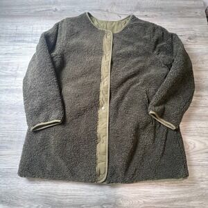 Unbranded Sherpa Fleece Jacket Mens‎ L Olive Green Liner Coat Snap Button Cozy